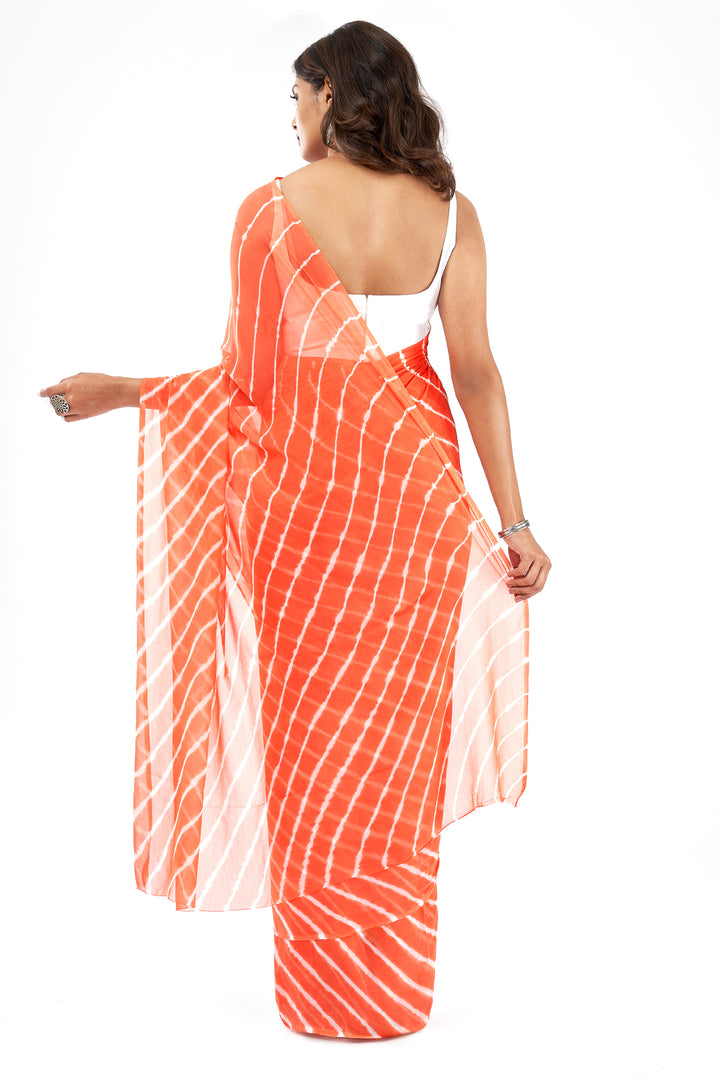 Teejh Pica Chiffon Peach Leheriya Saree