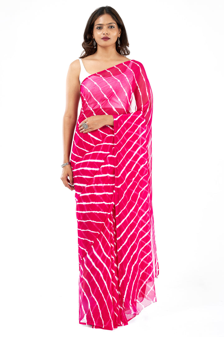 Teejh Gulabo Chiffon Hot Pink Leheriya Saree
