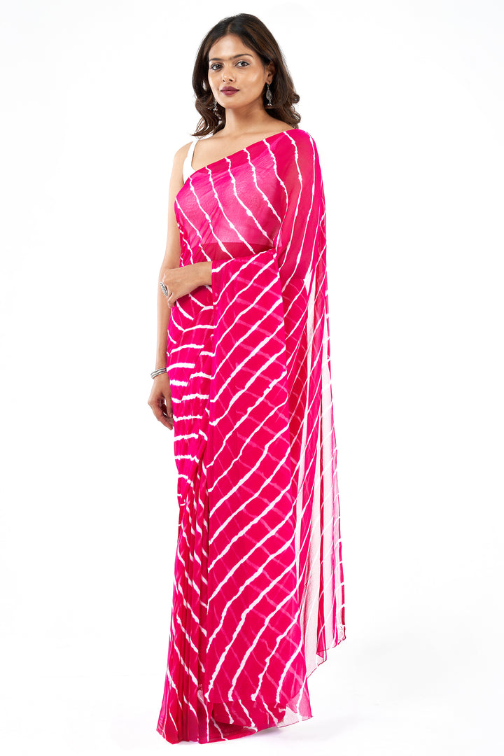 Teejh Gulabo Chiffon Hot Pink Leheriya Saree