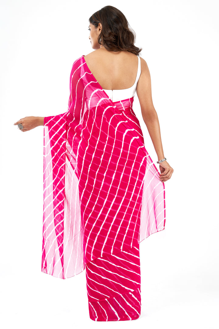 Teejh Gulabo Chiffon Hot Pink Leheriya Saree