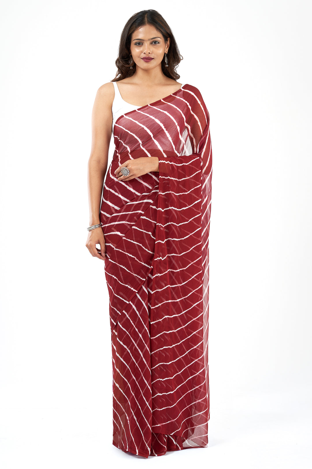 Teejh Madira Chiffon Wine Leheriya Saree