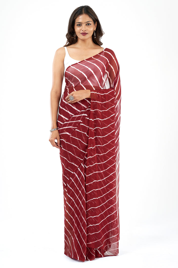 Teejh Madira Chiffon Wine Leheriya Saree