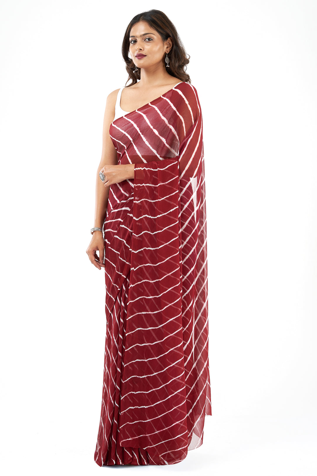 Teejh Madira Chiffon Wine Leheriya Saree