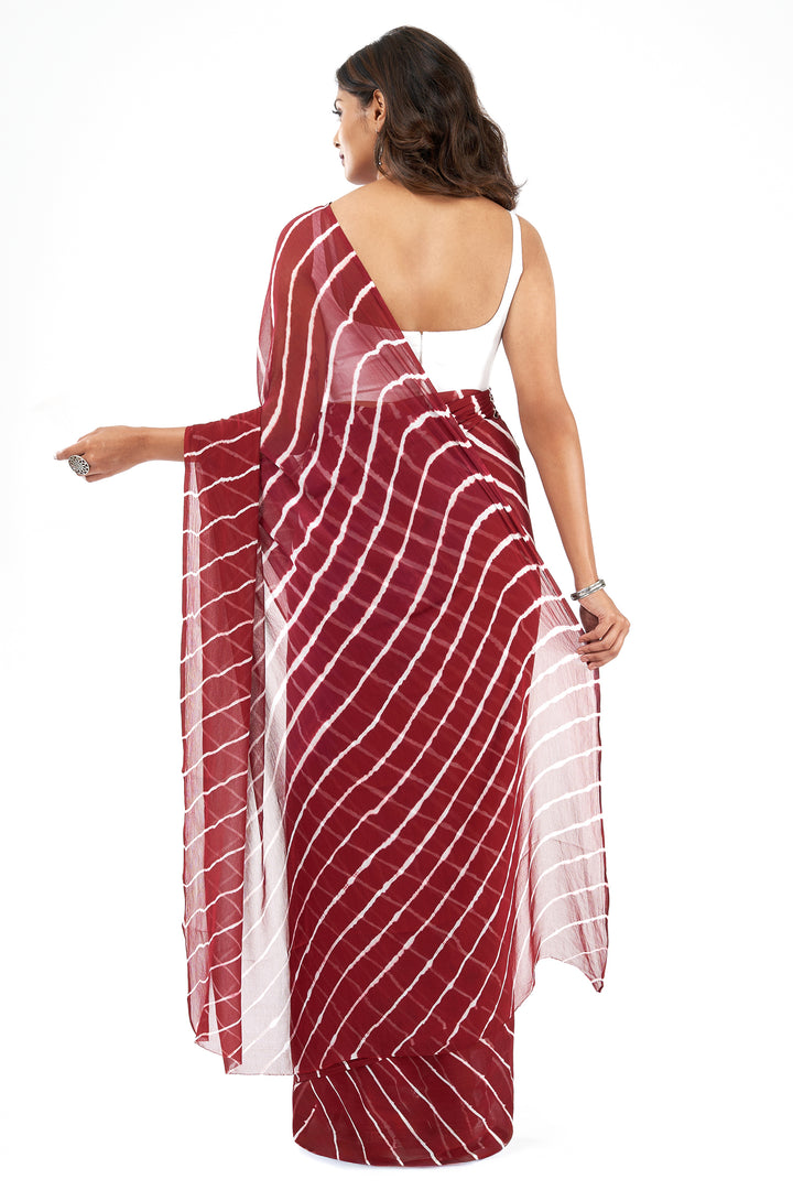 Teejh Madira Chiffon Wine Leheriya Saree