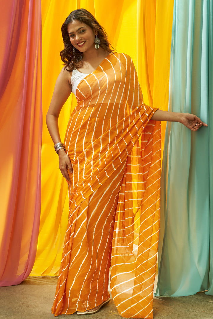 Teejh Rai Chiffon Mustard Leheriya Saree