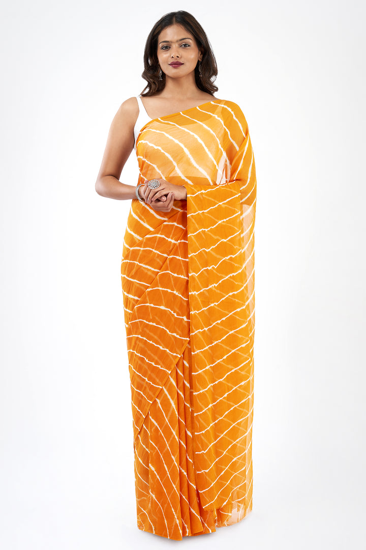 Teejh Rai Chiffon Mustard Leheriya Saree