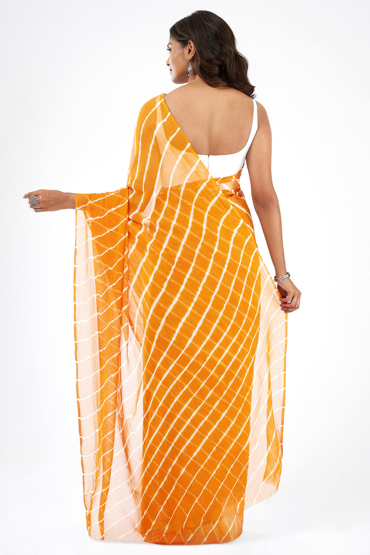 Teejh Rai Chiffon Mustard Leheriya Saree