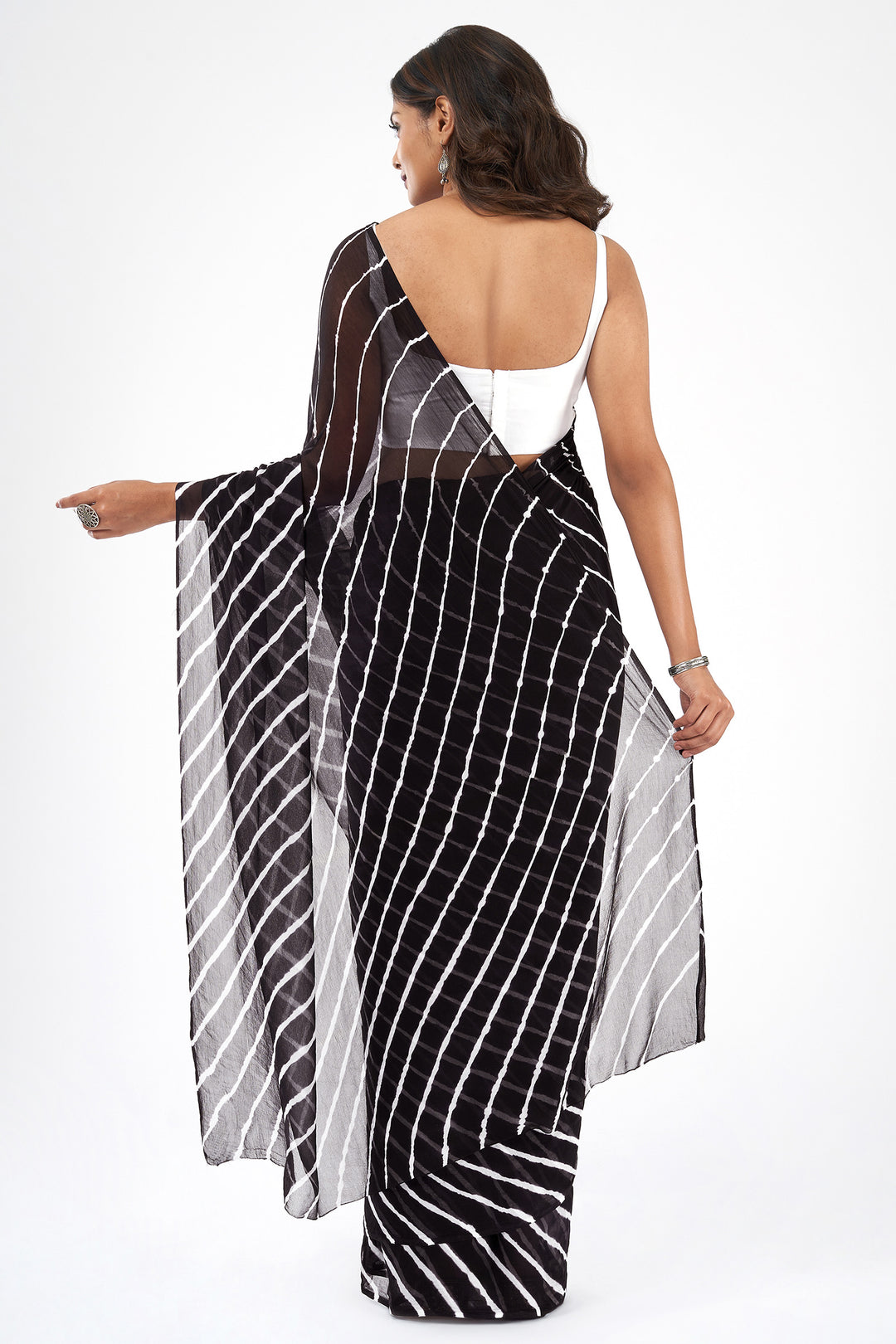 Teejh Kal Chiffon Black Leheriya Saree