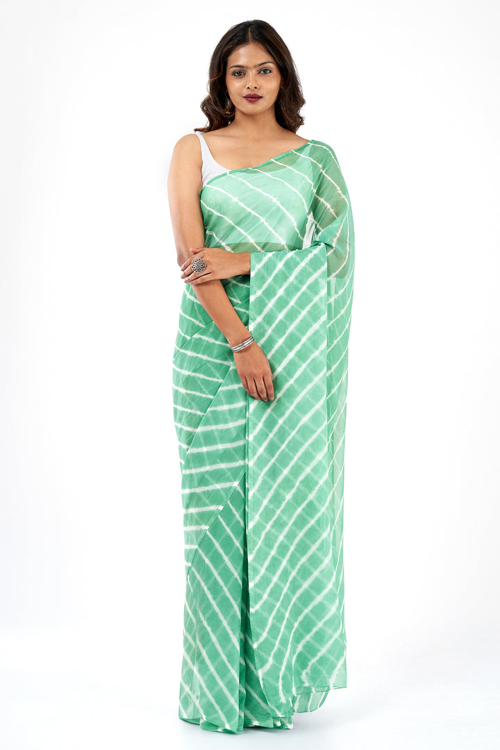 Teejh Baadal Chiffon Sea Green Leheriya Saree