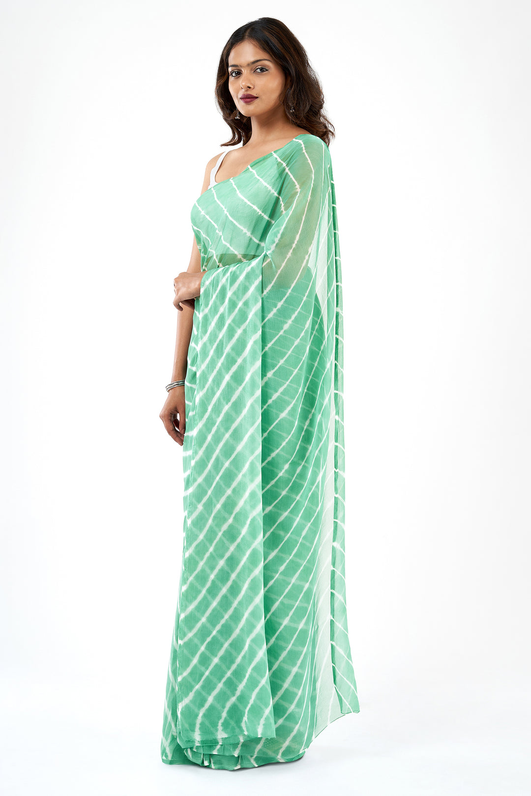 Teejh Baadal Chiffon Sea Green Leheriya Saree