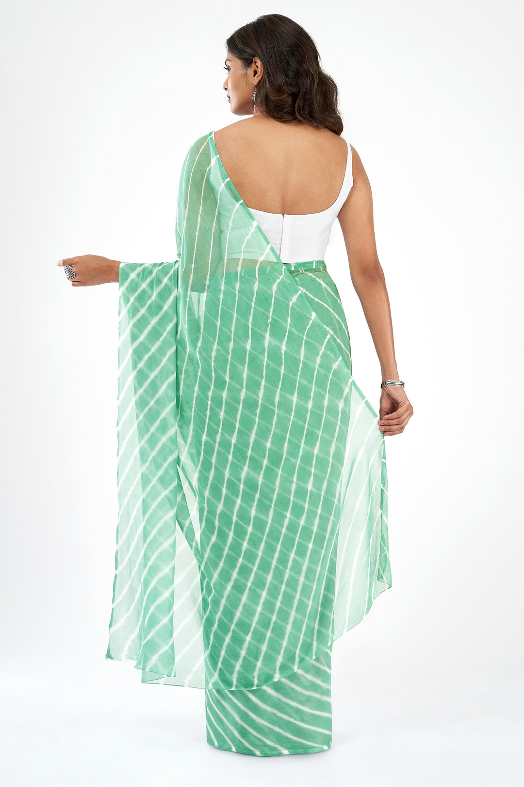Teejh Baadal Chiffon Sea Green Leheriya Saree