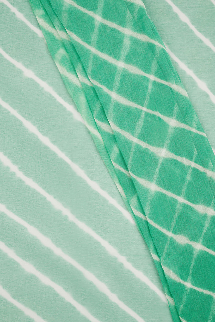 Teejh Baadal Chiffon Sea Green Leheriya Saree