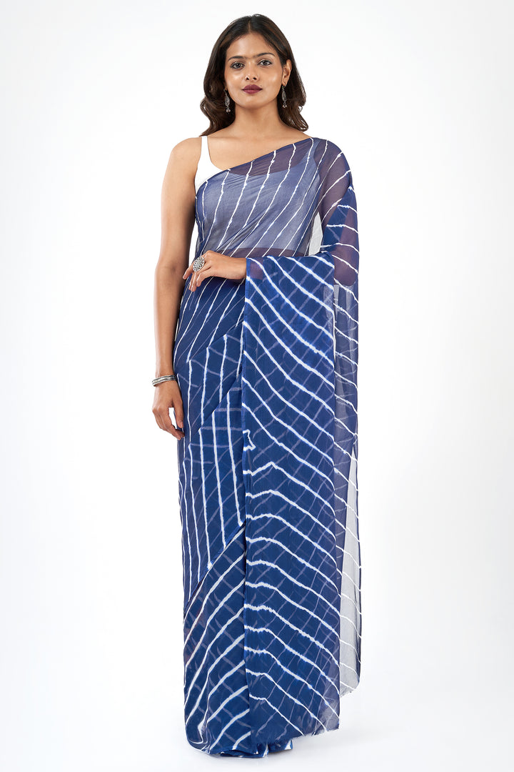 Teejh Nadi Chiffon Navy Blue Leheriya Saree