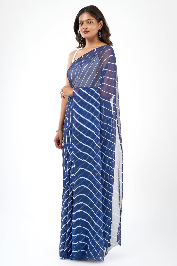 Teejh Nadi Chiffon Navy Blue Leheriya Saree