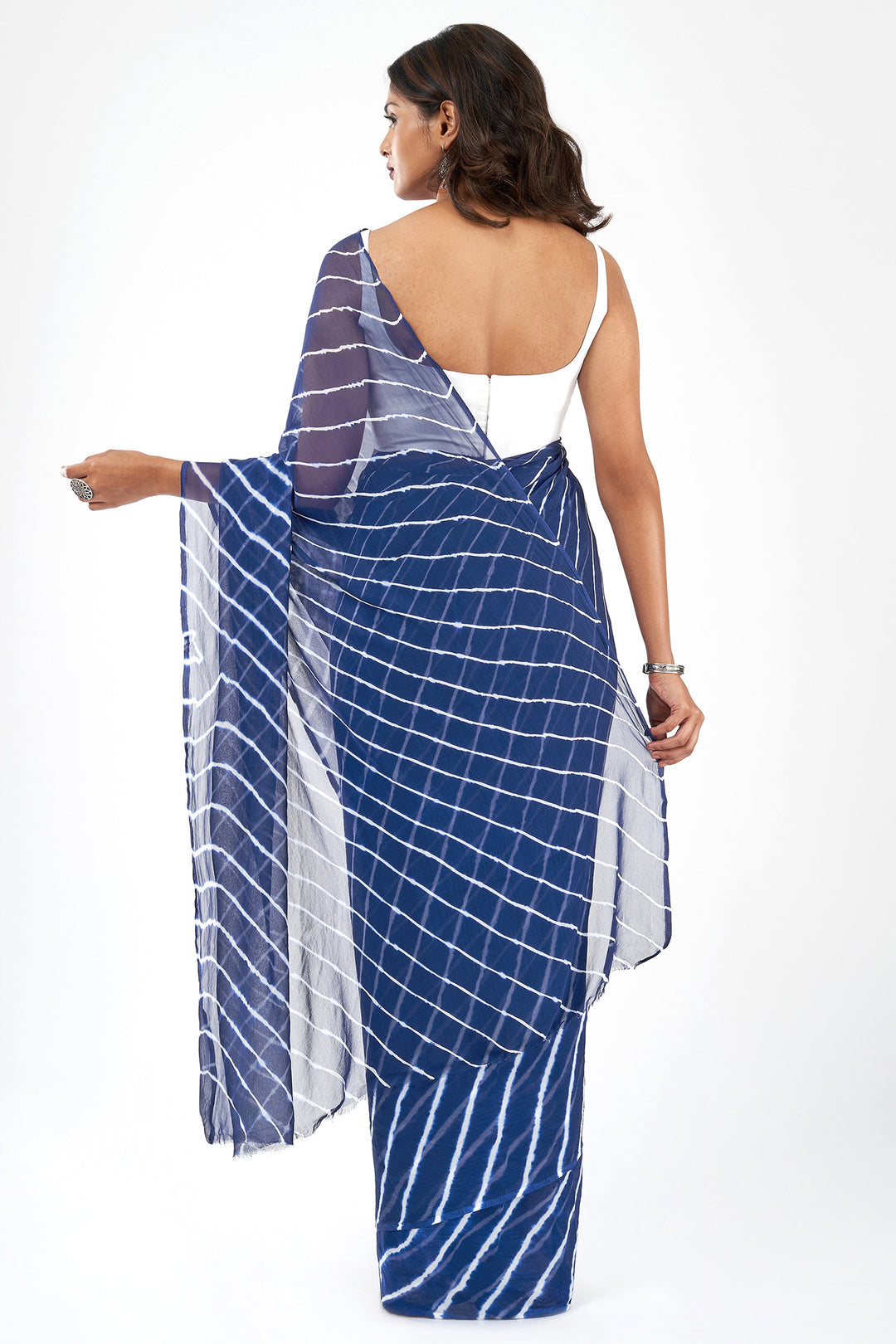 Teejh Nadi Chiffon Navy Blue Leheriya Saree