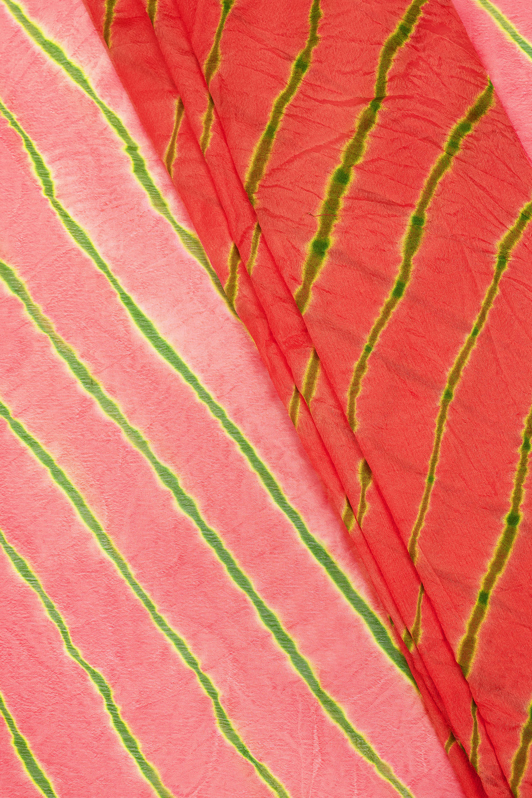 Teejh Zinksya Chinon onion Pink and Green Leheriya Saree