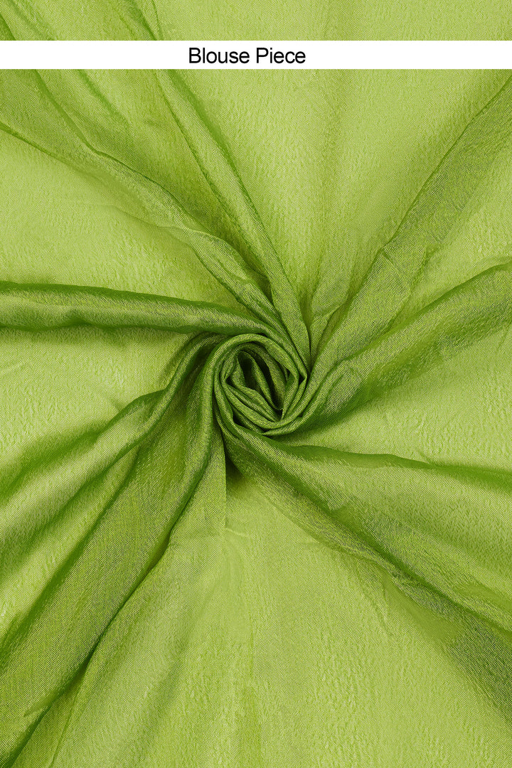 Teejh Zinksya Chinon onion Pink and Green Leheriya Saree