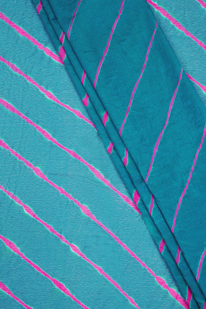 Teejh Sindhu Chinon Turquoise and Pink Leheriya Saree