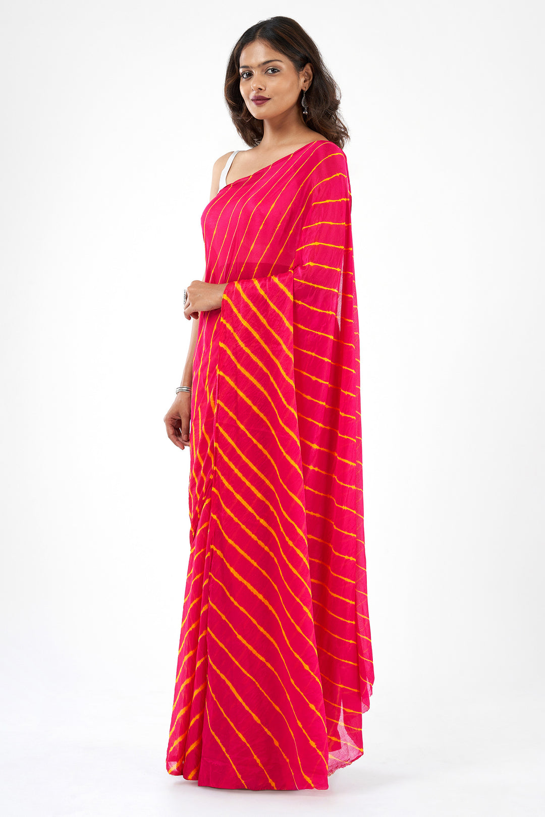 Teejh Sagarika  Chinon Pink and Yellow Leheriya Saree