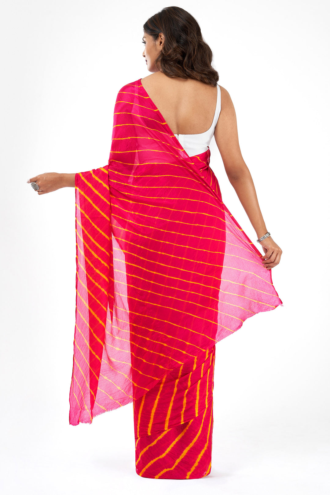 Teejh Sagarika  Chinon Pink and Yellow Leheriya Saree