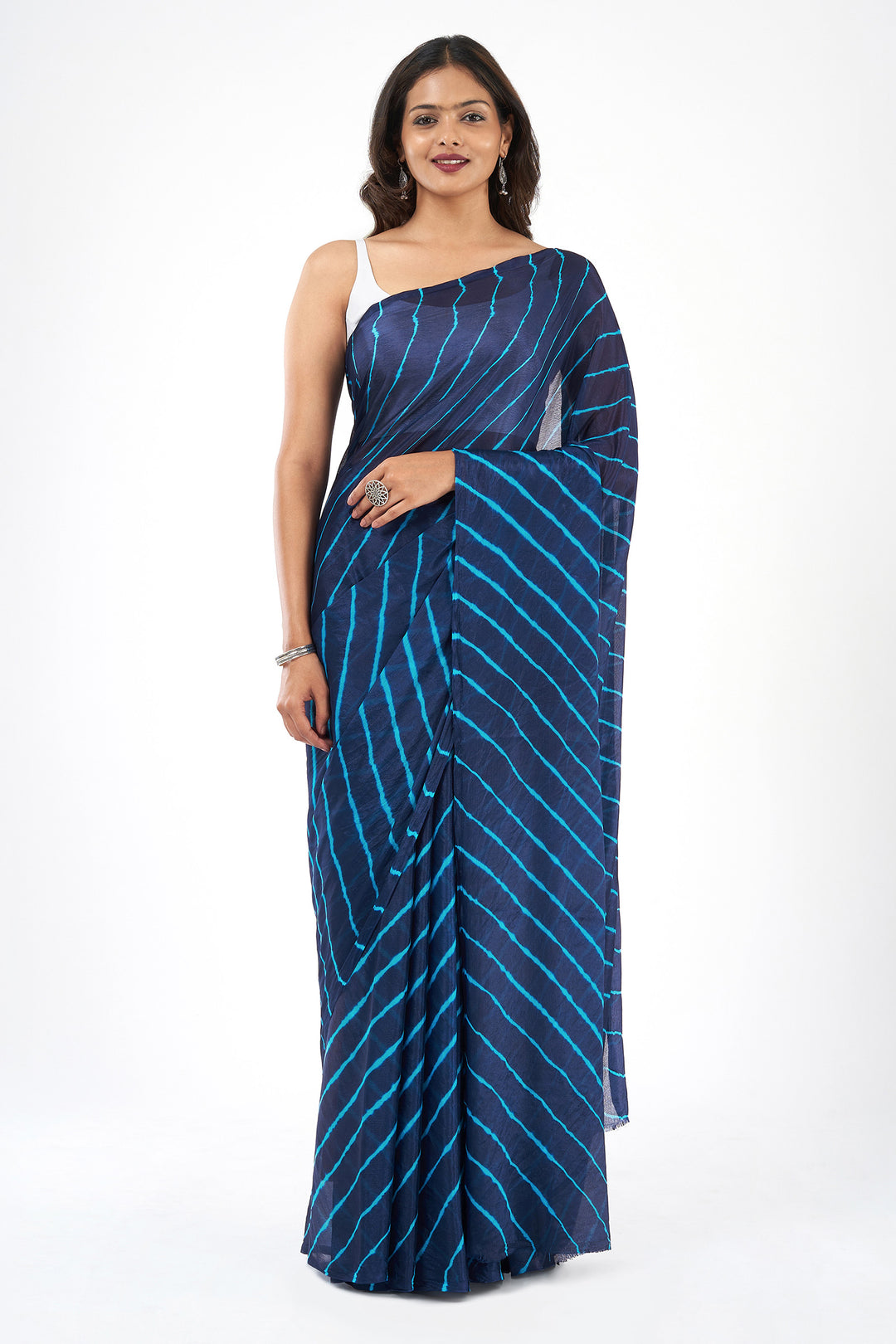 Teejh Samudra Chinon Dark Blue and Light Blue Leheriya Saree