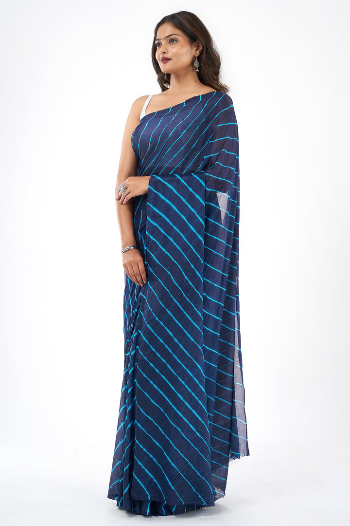 Teejh Samudra Chinon Dark Blue and Light Blue Leheriya Saree
