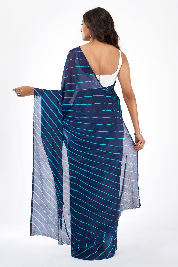 Teejh Samudra Chinon Dark Blue and Light Blue Leheriya Saree