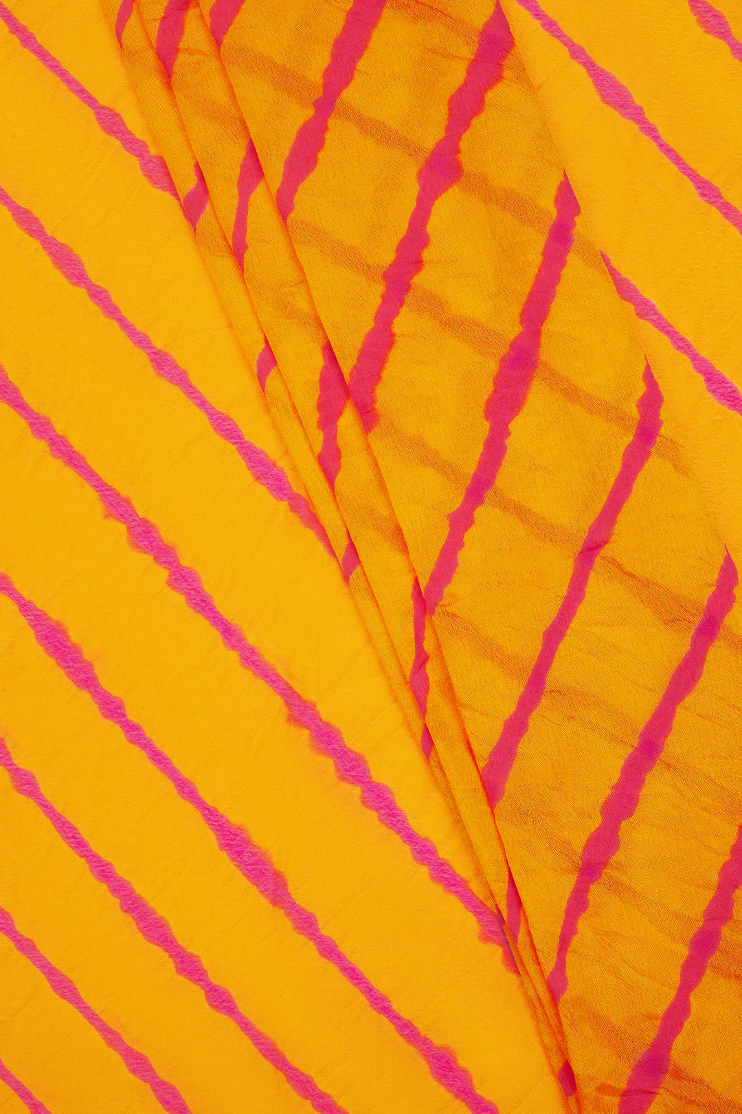 Teejh Guldasta Chinon Yellow and Pink Leheriya Saree