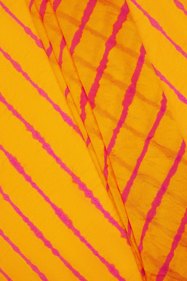 Teejh Guldasta Chinon Yellow and Pink Leheriya Saree