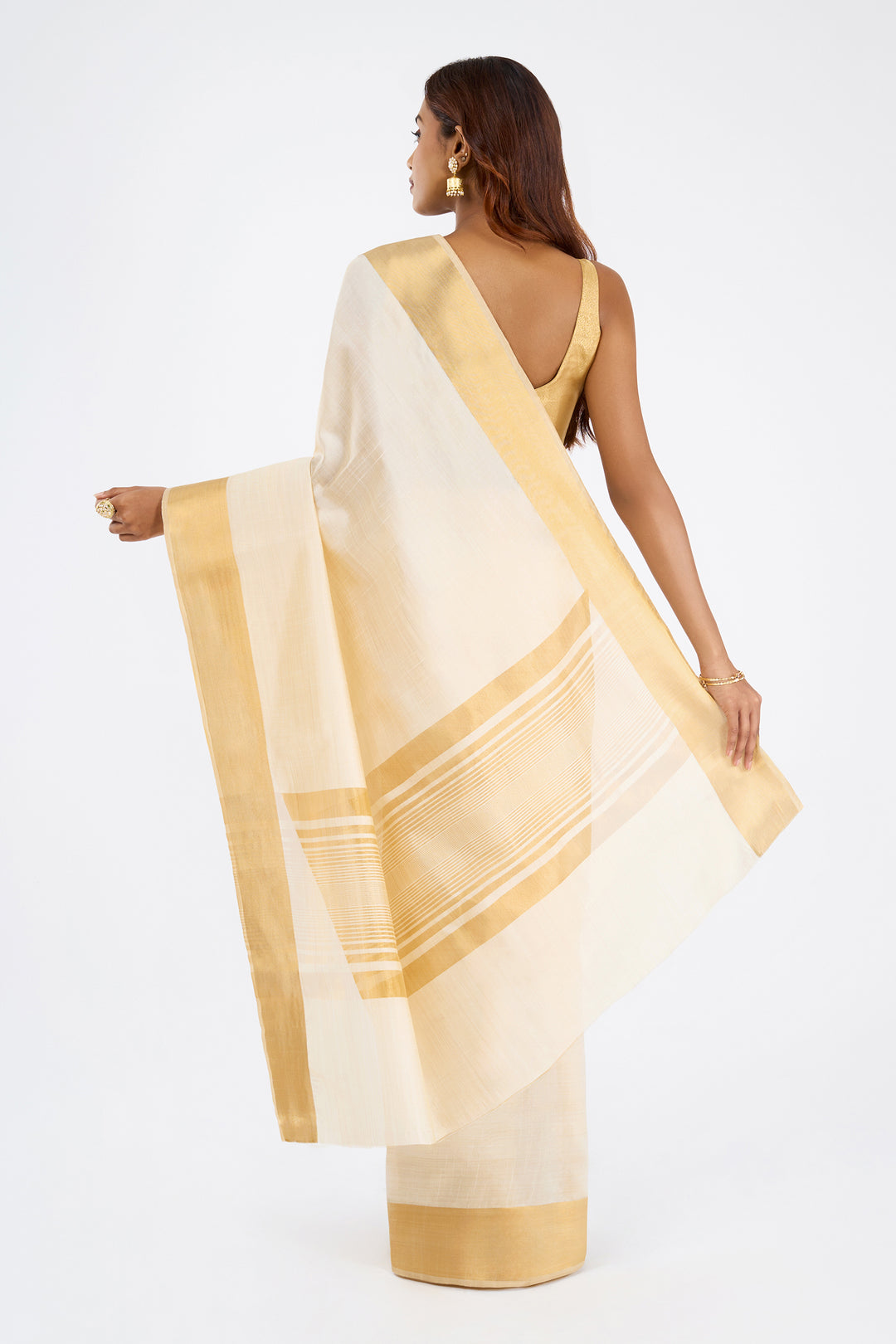 Teejh Devaangi Tussar Silk Off white and Golden Kasavu Saree