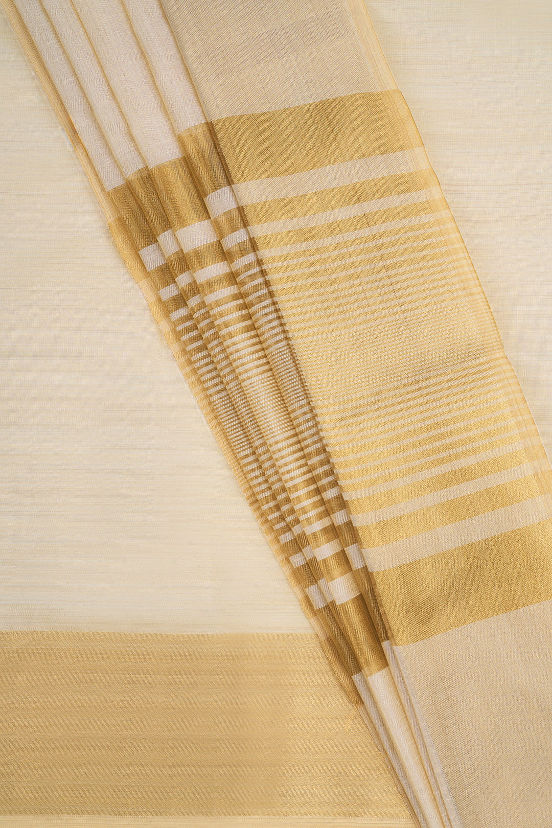Teejh Devaangi Tussar Silk Off white and Golden Kasavu Saree
