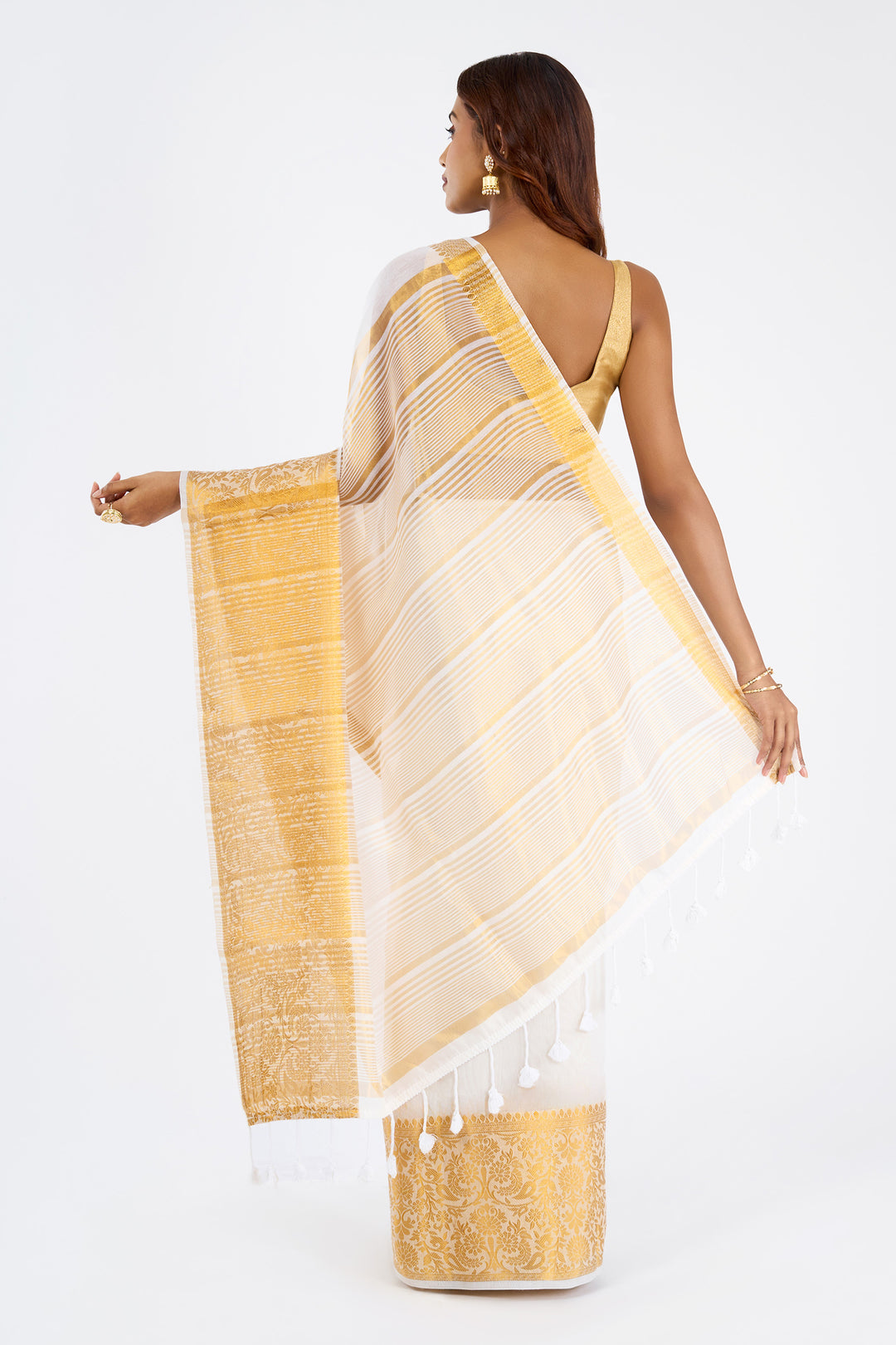 Teejh Theeram Cotton Silk Off white and Golden Kasavu Saree