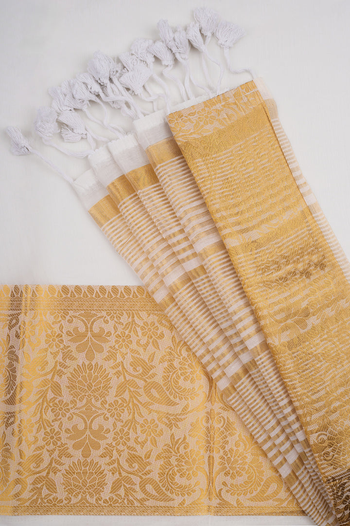 Teejh Theeram Cotton Silk Off white and Golden Kasavu Saree