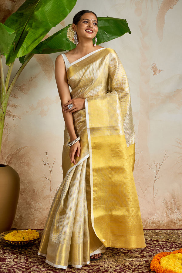 Teejh Mallipoo Semi Silk Golden Kasavu Saree