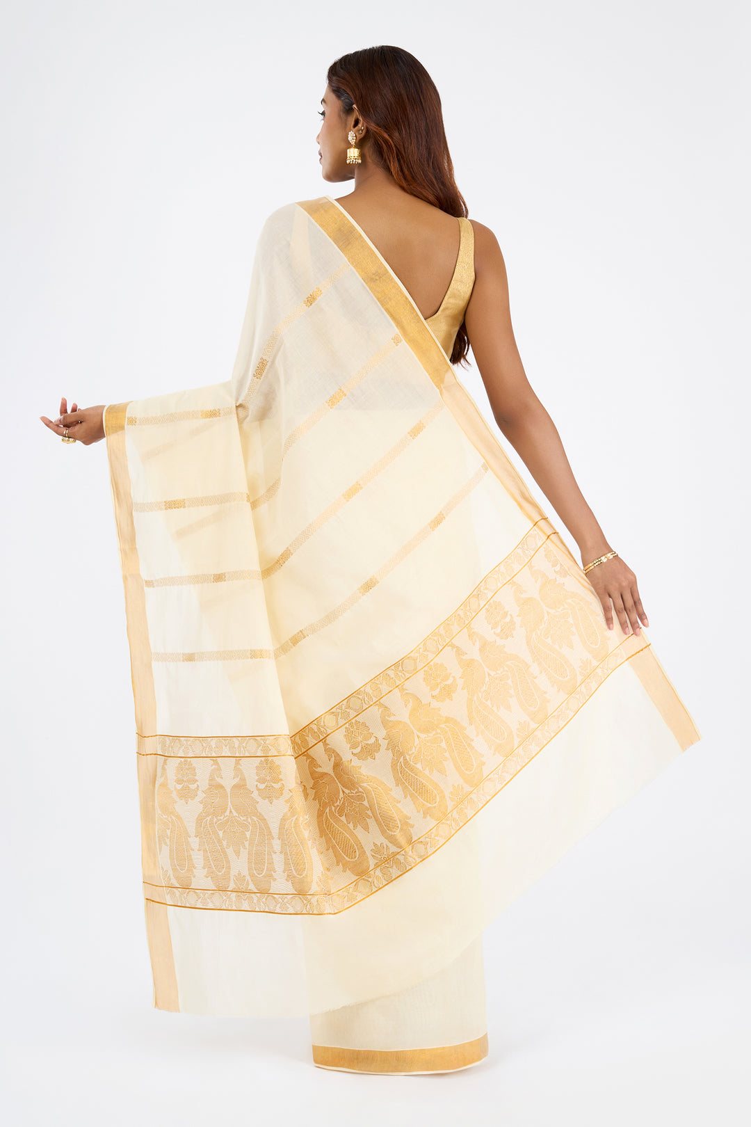 Teejh Revathi Cotton Off white and Golden Kasavu Saree