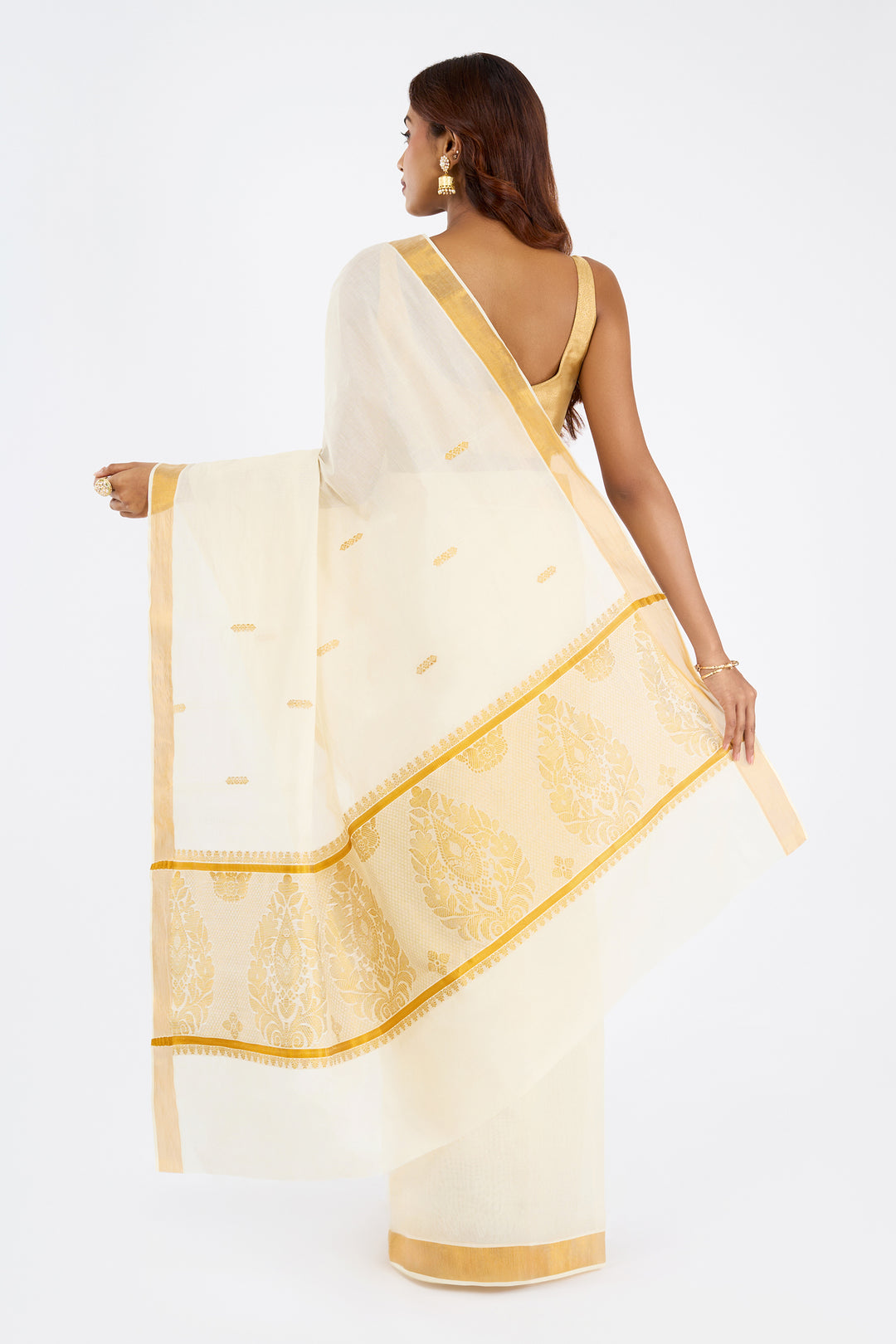 Teejh Revai Cotton Off white and Golden Kasavu Saree