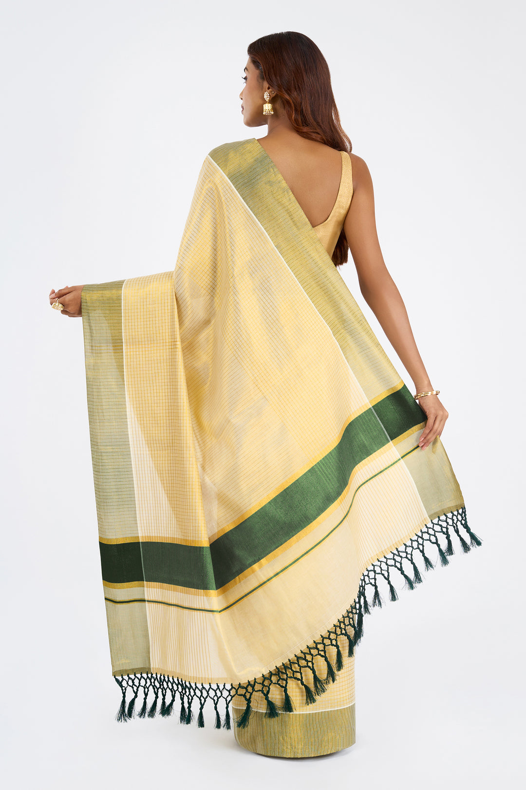 Teejh Aronya Tissue Off white and Green Kasavu Saree