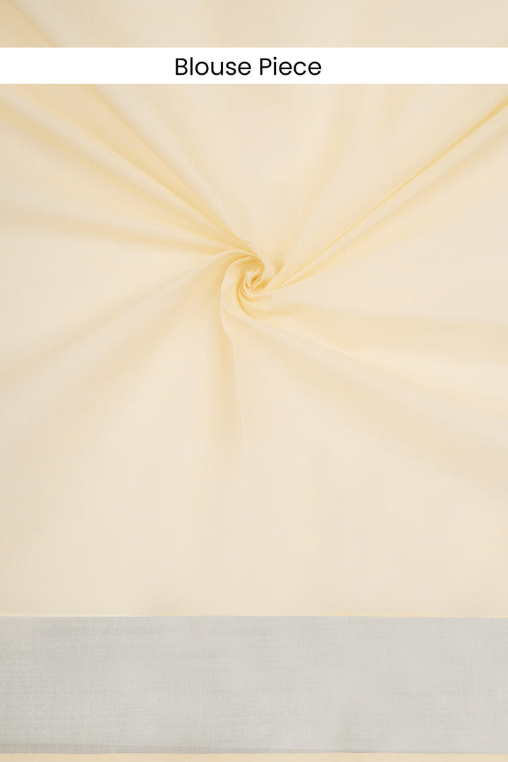 Teejh Vrishthi Cotton Off white and Silver Kasavu Saree