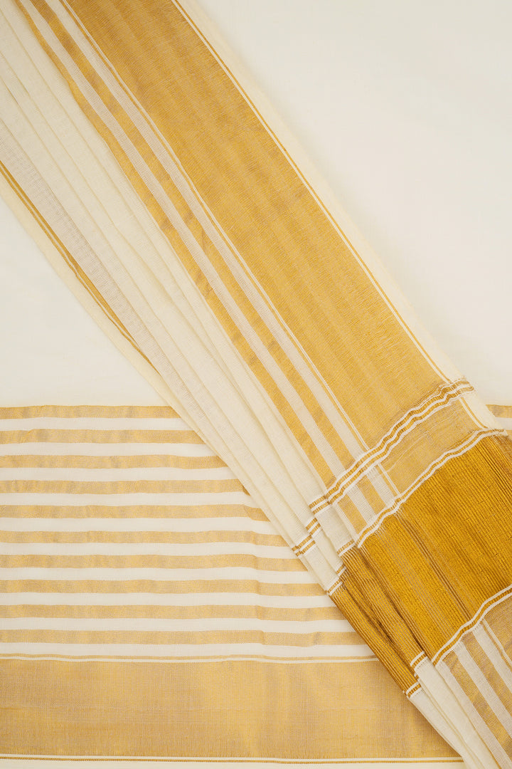 Teejh Varenya Cotton Off white and Golden Kasavu Saree