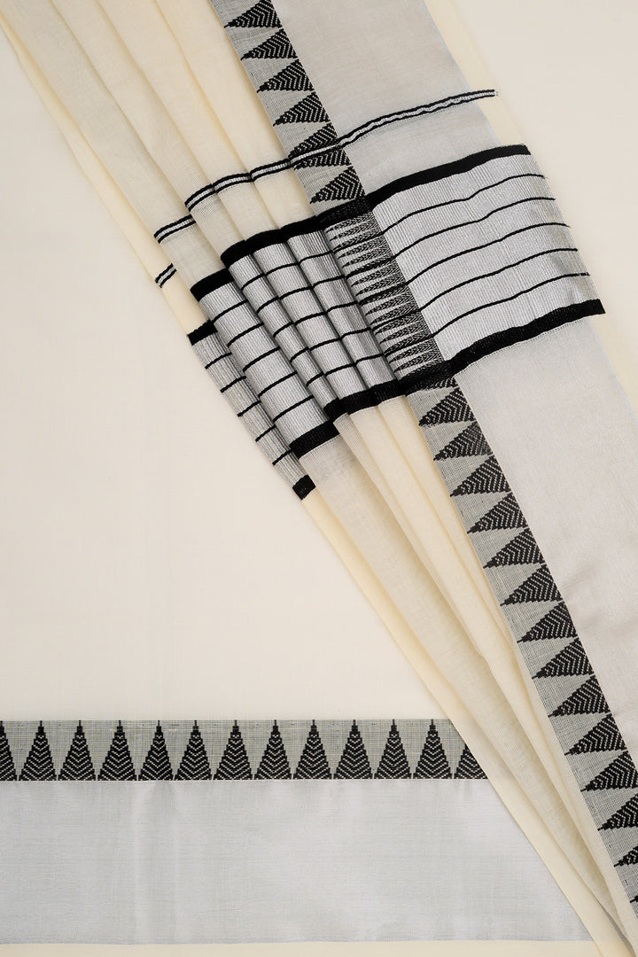 Teejh Parinay Cotton Off white and Black Kasavu Saree