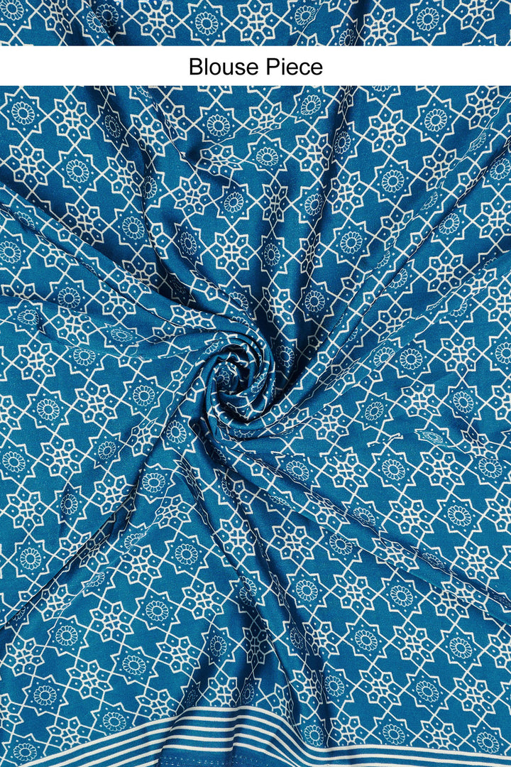 Teejh Kira Cream and Teal Digital Print Modal Silk Saree