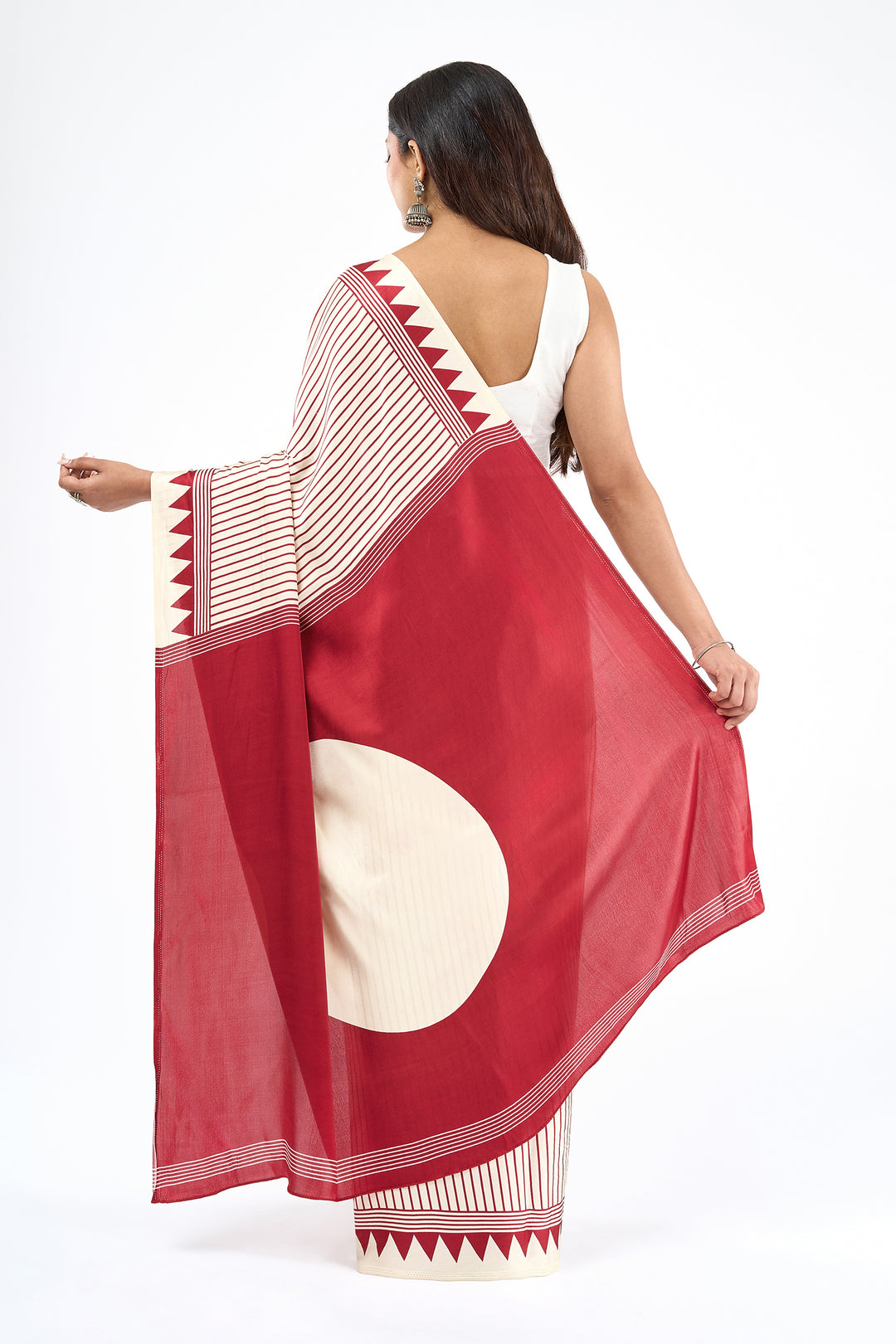 Teejh Zirah Cream and Red Digital Print Modal Silk Saree