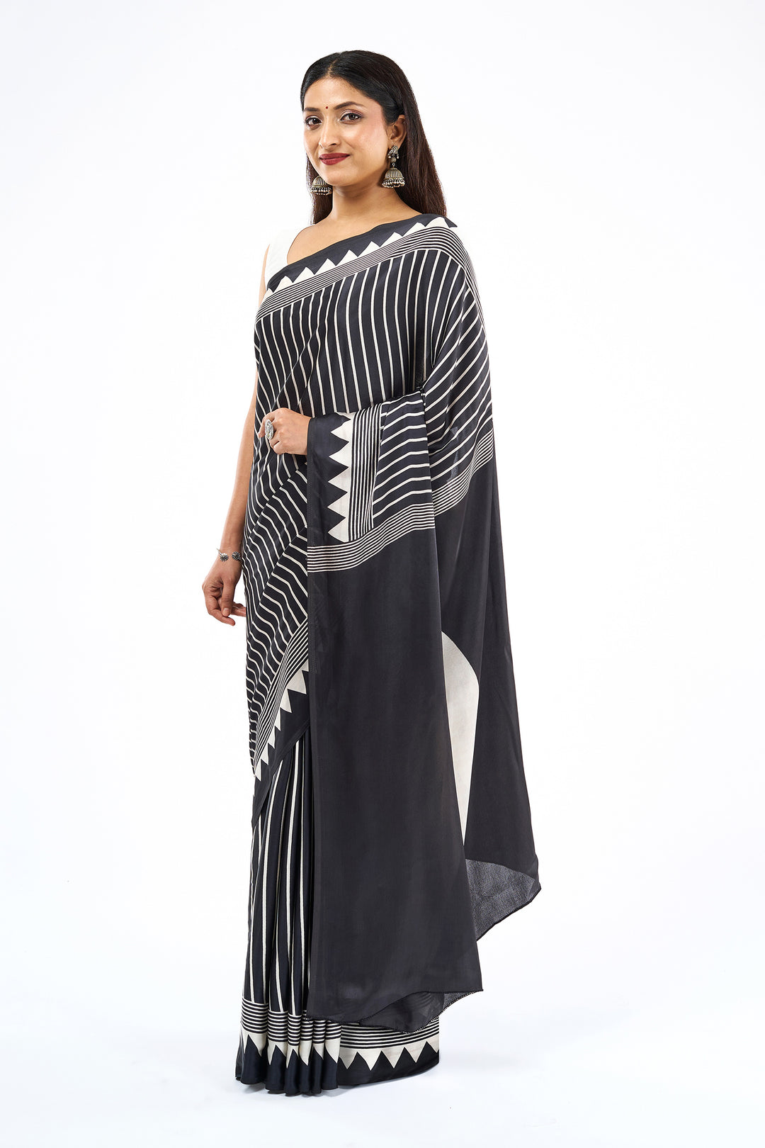 Teejh Isra Black and Cream Digital Print Modal Silk Saree