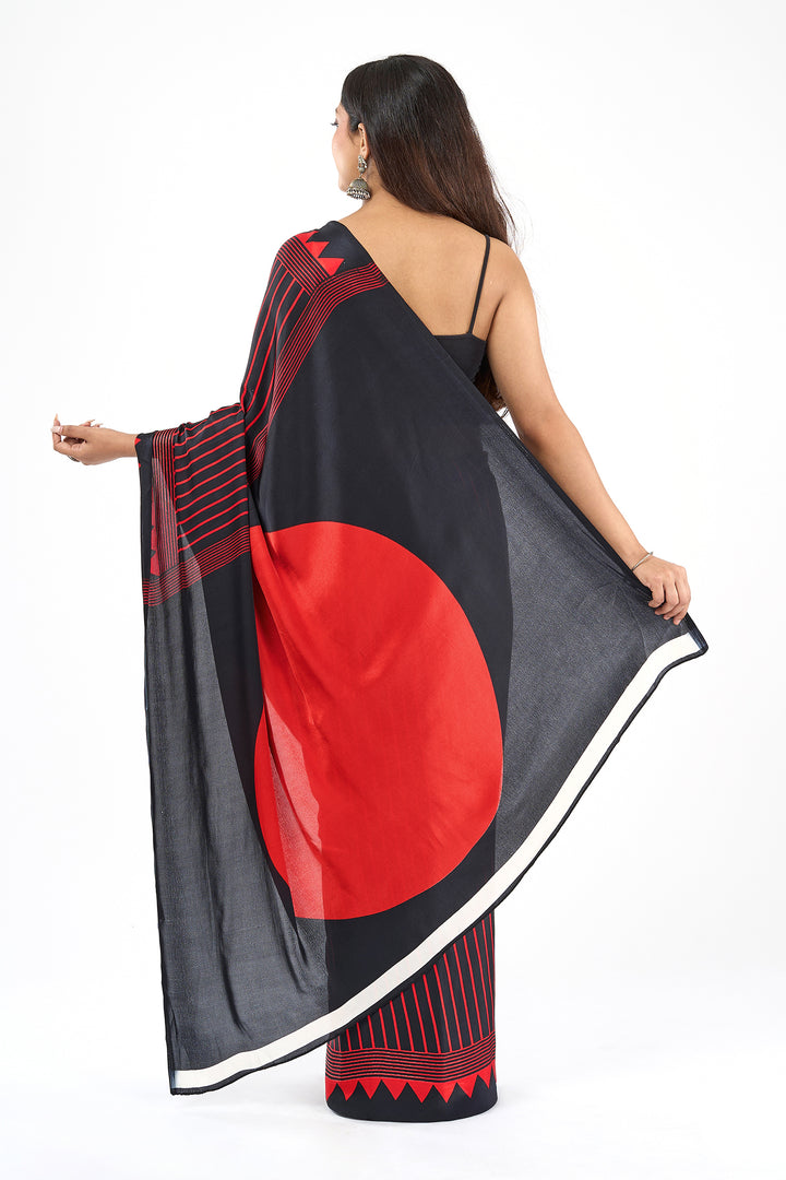 Teejh Velu  Red and Black Digital Print Modal Silk Saree