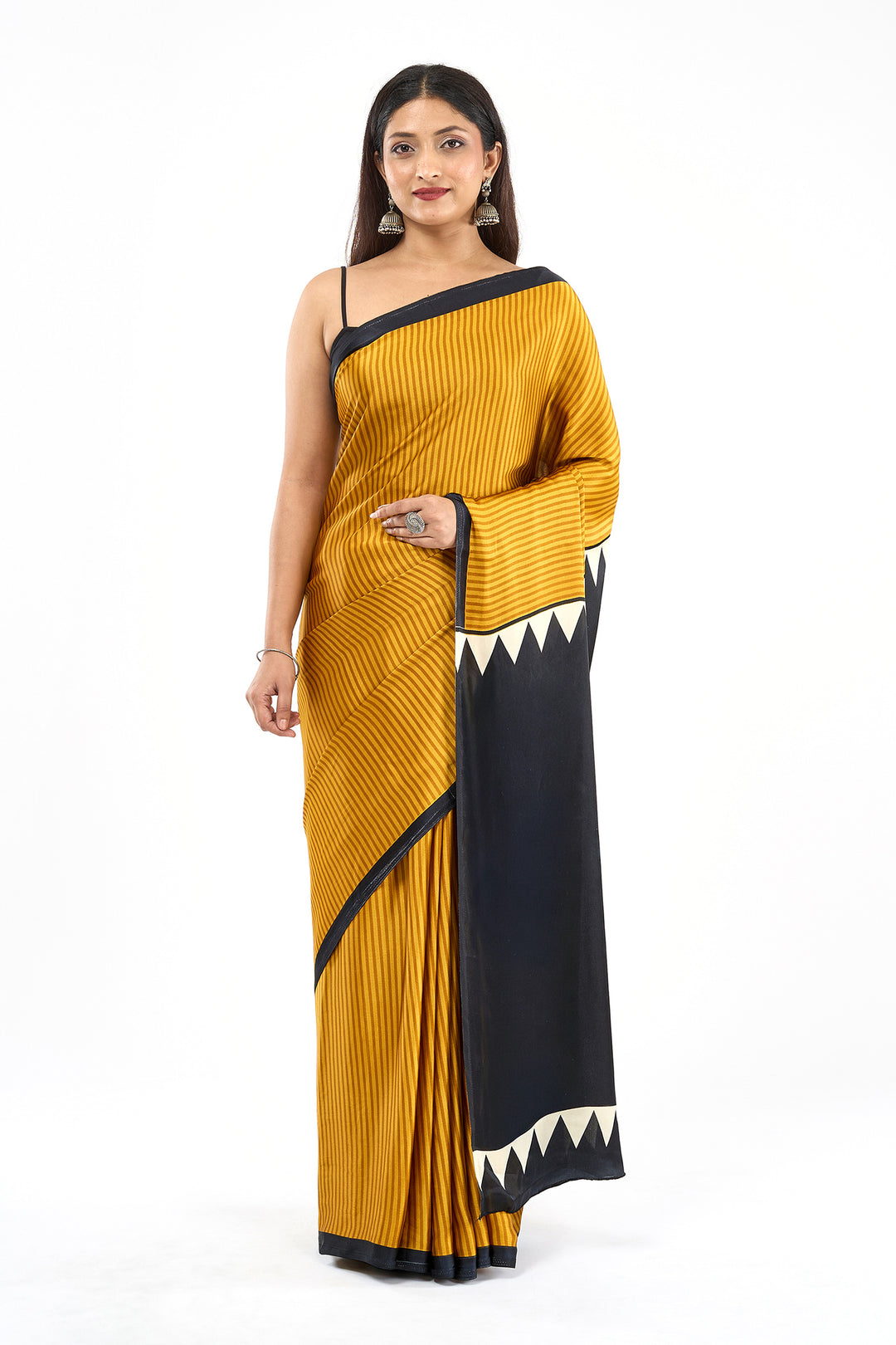 Teejh Nira Mustard and Black Digital Print Modal Silk Saree