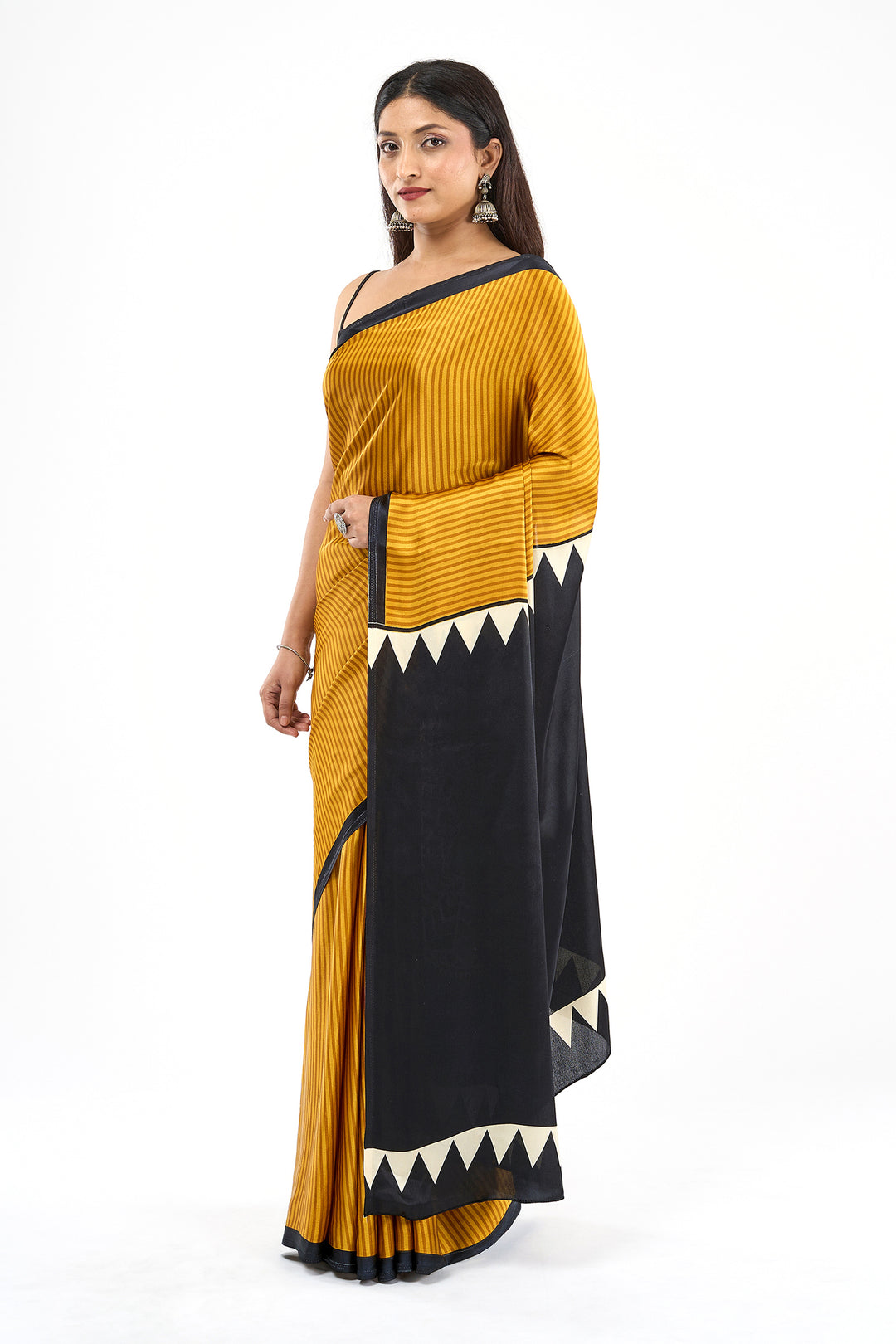 Teejh Nira Mustard and Black Digital Print Modal Silk Saree