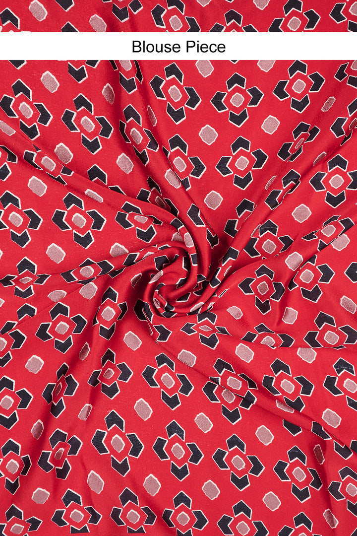 Teejh Niha  Grey and Red Digital Print Modal Silk Saree