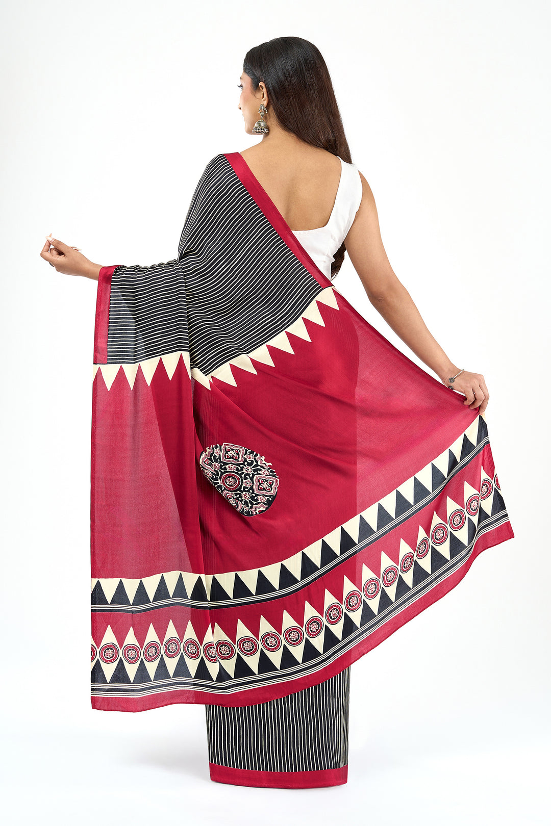 Teejh Nihala Black and Red Digital Print Modal Silk Saree