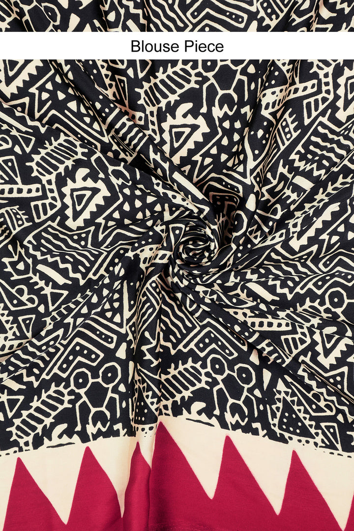 Teejh Nihala Black and Red Digital Print Modal Silk Saree