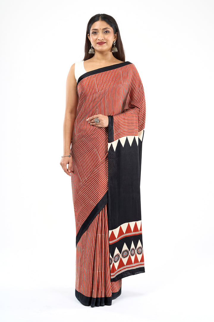 Teejh Preshka Red and Black Digital Print Modal Silk Saree